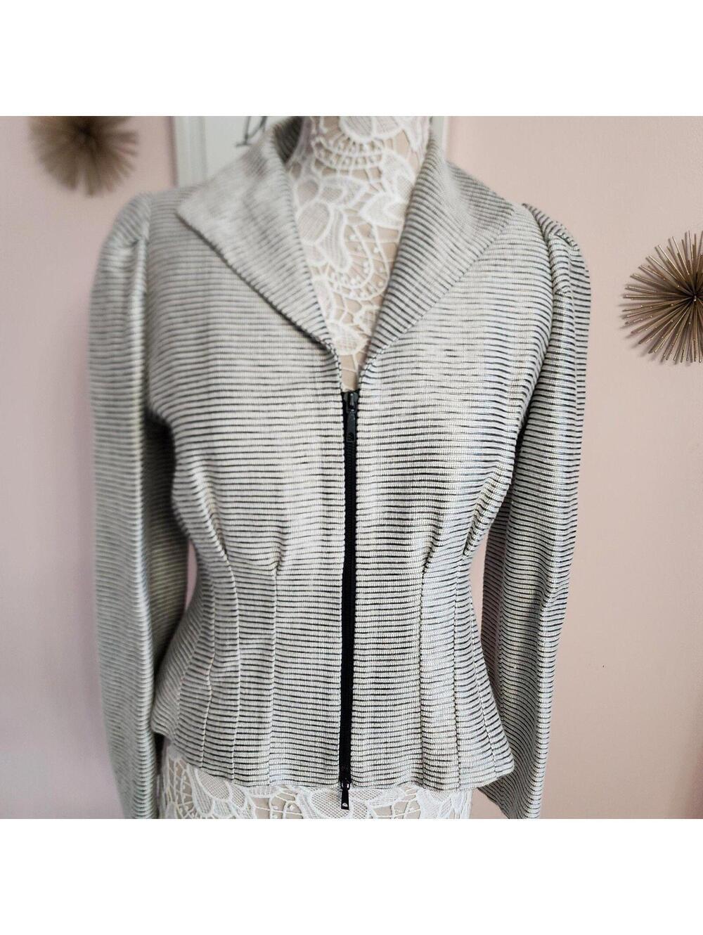 Lafayette 148 New York Silk Blend Textured Zip Blazer Jacket Gray Cream Size 4